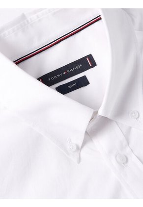 Camisa Blanca De Corte Slim Con Popelina Stretch Con Botón En Cuello Tommy Hilfiger
