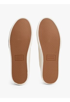 Tenis Beige De Lona Con Logo Distintivo Tommy Hilfiger