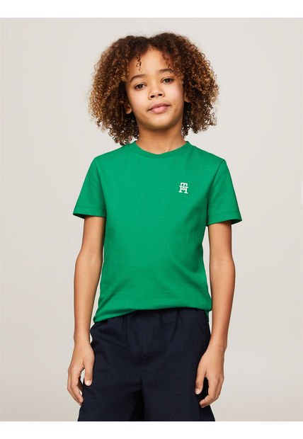 Camiseta Niño Verde De Piqué Con Monograma Th Tommy Hilfiger
