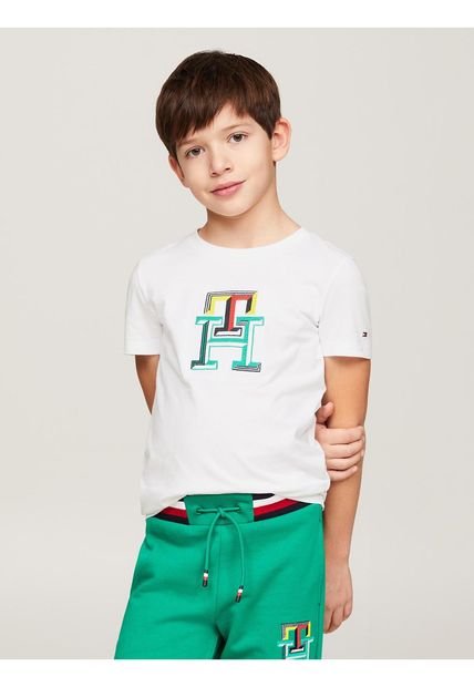Camiseta Niño Blanca Con Monogram Bordado Tommy Hilfiger
