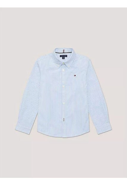 Camisa Celeste A Rayas Con Logo Para Niños Tommy Hilfiger