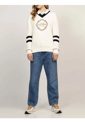 Saco Tejido De Cuello V Con Logo Gráfico Tommy Hilfiger