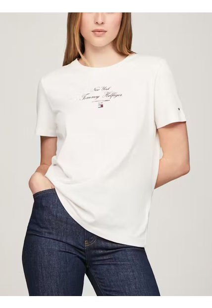 Camiseta Blanca De Corte Regular Con Corte Script Tommy Hilfiger