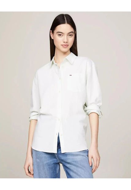 Camisa Blanca De Rayas Y Corte Holgado Tommy Jeans