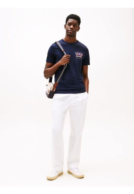 Camiseta Azul De Algodón Con Escudo TH Tommy Hilfiger