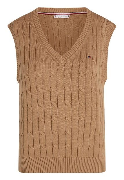 Chaleco Beige De Punto De Algodón De Rayas Tommy Hilfiger