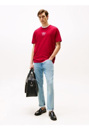 Camiseta Roja De Cuello Redondo Con Logo Tommy Hilfiger