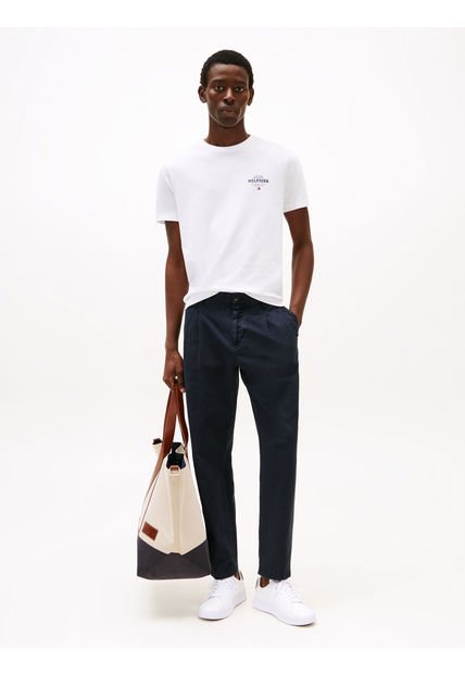 Camiseta Blanca De Cuello Redondo Con Logo Tommy Hilfiger