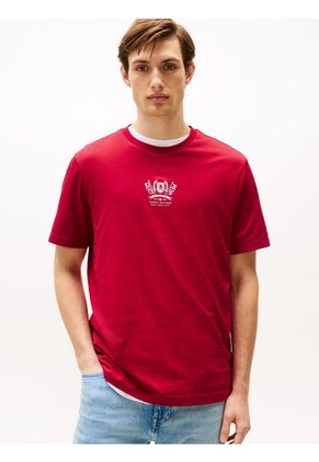 Camiseta Roja De Cuello Redondo Con Logo Tommy Hilfiger