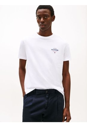Camiseta Blanca De Cuello Redondo Con Logo Tommy Hilfiger