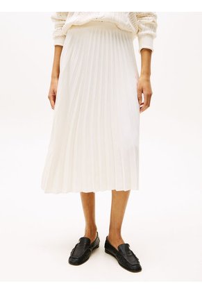 Falda Blanco Midi Plisada Con Logo En Cintura Tommy Hilfiger