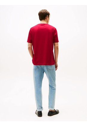 Camiseta Roja De Cuello Redondo Con Logo Tommy Hilfiger