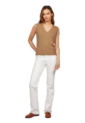 Chaleco Beige De Punto De Algodón Para Mujer Tommy Hilfiger