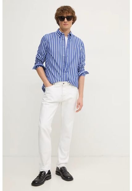 Camisa Azul TH Flex Regular De Rayas Marineras Tommy Hilfiger