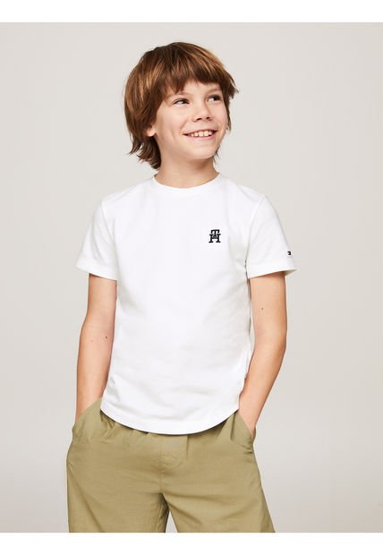 Camiseta Niño Blanca De Piqué Con Monograma Th Tommy Hilfiger