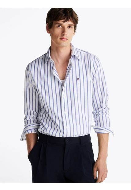 Camisa Azul TH Flex Regular De Rayas Marineras Tommy Hilfiger
