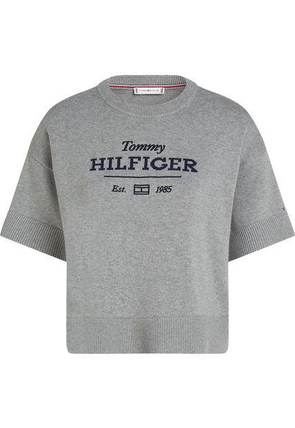 Saco Gris Tejido Cropped De Cuello Redondo Tommy Hilfiger