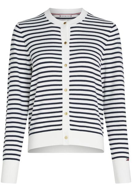 Cárdigan Blanco De Rayas Con Logo Tommy Hilfiger