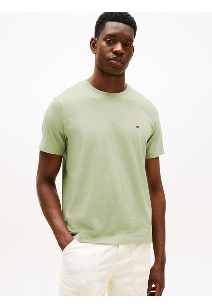 Camiseta Verde De Cuello Redondo Con Logo Bordado Tommy Hilfiger