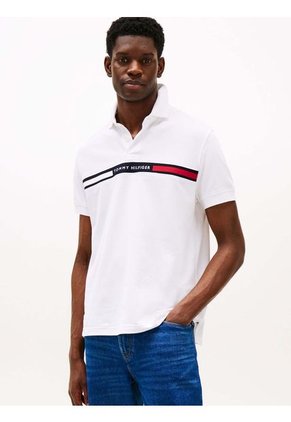 Polo Blanco De Corte Regular Con Logo En El Pecho Tommy Hilfiger