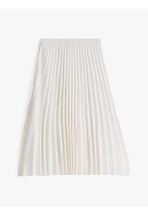 Falda Blanco Midi Plisada Con Logo En Cintura Tommy Hilfiger