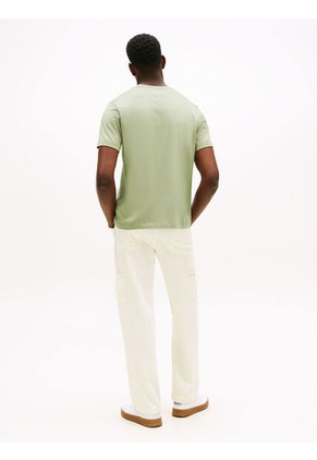 Camiseta Verde De Cuello Redondo Con Logo Bordado Tommy Hilfiger