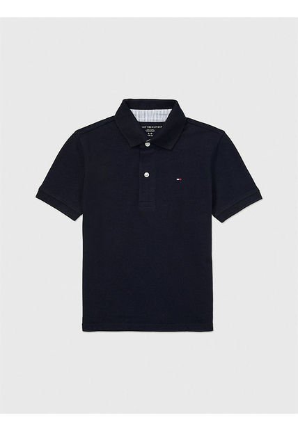Polo De Niño Azul Solido Con Logo Tommy Hilfiger