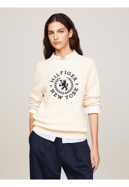 Saco Beige De Corte Regular Con Cuello Redondo Tommy Hilfiger