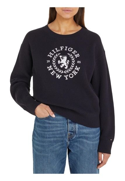 Saco Azul De Corte Regular Con Cuello Redondo Tommy Hilfiger