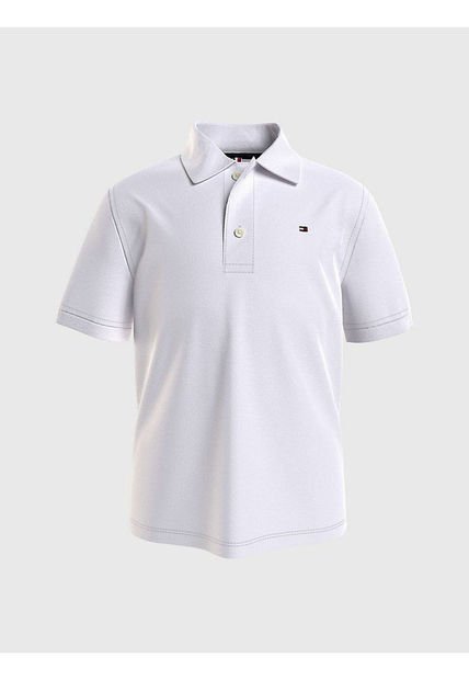 Polo De Niño Blanco Solido Con Logo Tommy Hilfiger
