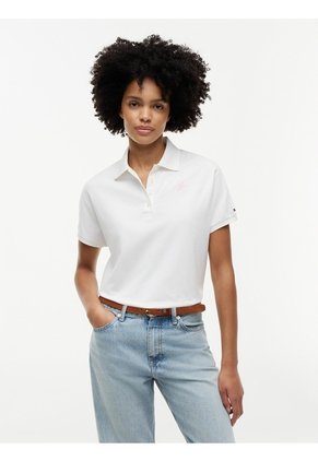 Polo Blanco De Corte Regular Con Logo Bordado Tommy Hilfiger