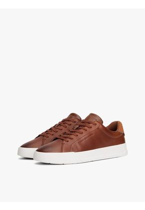Tenis Marrón En Cuero Con Logo Tommy Hilfiger