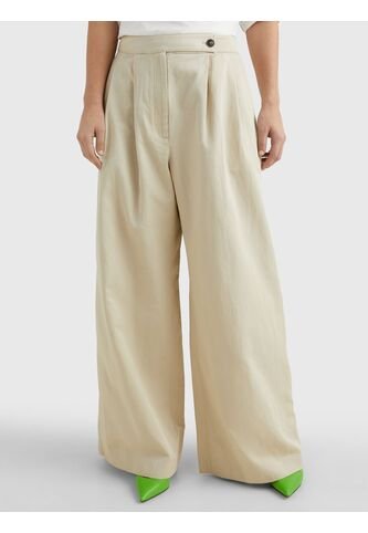 Pantalón De Pernera Ancha Con Pinzas Mujer Beige Tommy Hilfiger Tommy Hilfiger