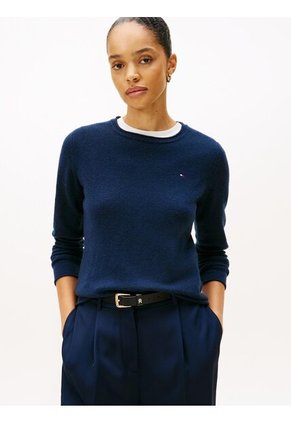 Saco Azul De Lana Con Cuello Redondo Tommy Hilfiger