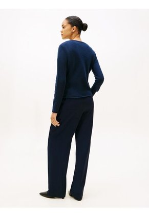 Saco Azul De Lana Con Cuello Redondo Tommy Hilfiger