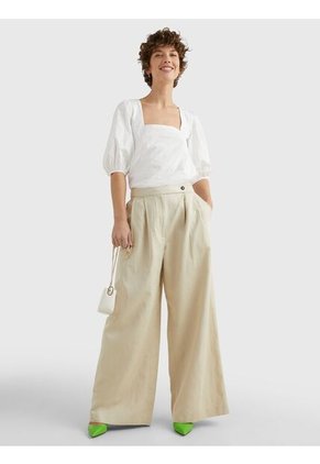 Pantalón De Pernera Ancha Con Pinzas Mujer Beige Tommy Hilfiger