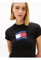 Camiseta Negra De Punto Slim Con Logo Ondulante Tommy Jeans de Tommy Hilfiger
