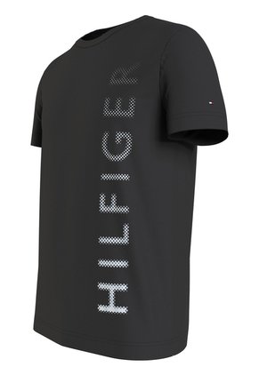 Camiseta Negra De Cuello Redondo Con Logo Estampado Vertical Tommy Hilfiger