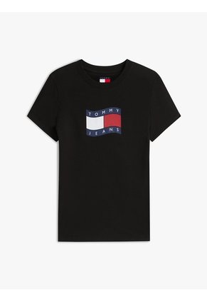 Camiseta Negra De Punto Slim Con Logo Ondulante Tommy Jeans