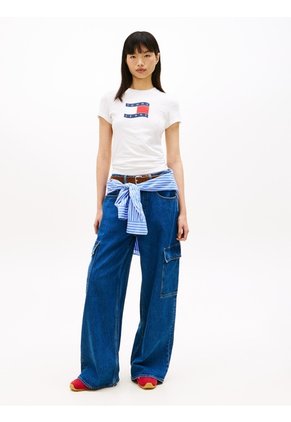 Camiseta Blanca De Punto Slim Con Logo Ondulante Tommy Jeans