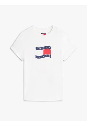 Camiseta Blanca De Punto Slim Con Logo Ondulante Tommy Jeans