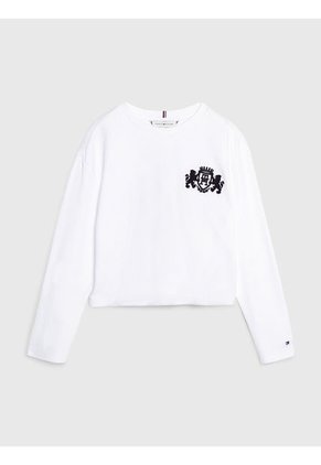 Camiseta Blanca De Niña Amplia Con Escudo Tommy Hilfiger