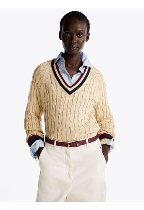 Saco Amarillo Cuello V De Punto De Cable Tommy Hilfiger