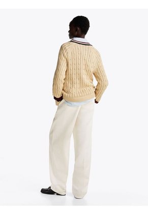 Saco Amarillo Cuello V De Punto De Cable Tommy Hilfiger