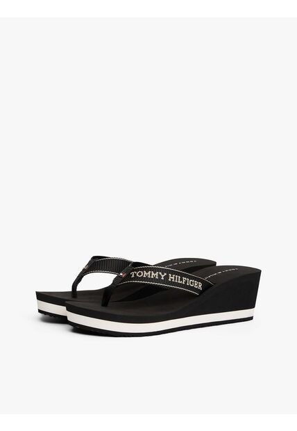 Sandalias Negro De Cuña Con Logo Esmaltado Tommy Hilfiger