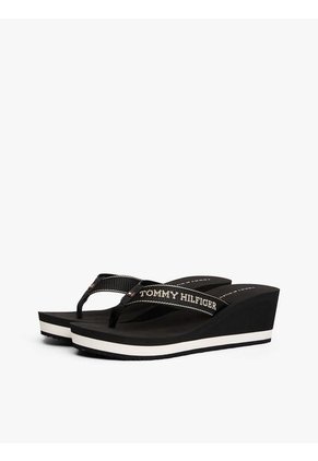 Sandalias Negro De Cuña Con Logo Esmaltado Tommy Hilfiger