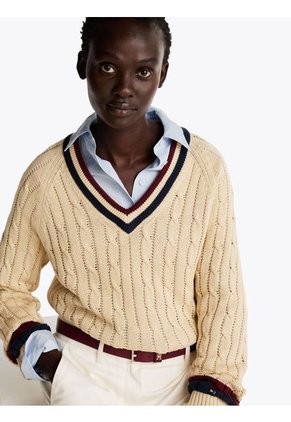 Saco Amarillo Cuello V De Punto De Cable Tommy Hilfiger