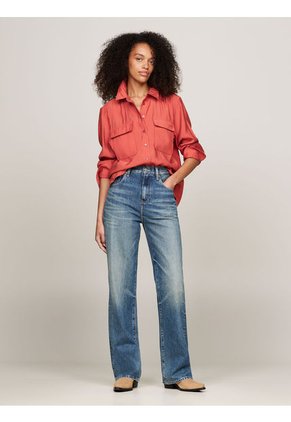 Camisa Roja De Corte Amplio Con Bolsillos Tommy Hilfiger