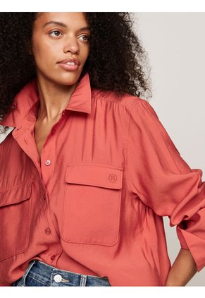 Camisa Roja De Corte Amplio Con Bolsillos Tommy Hilfiger