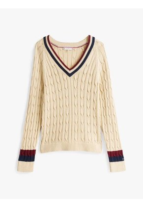 Saco Amarillo Cuello V De Punto De Cable Tommy Hilfiger